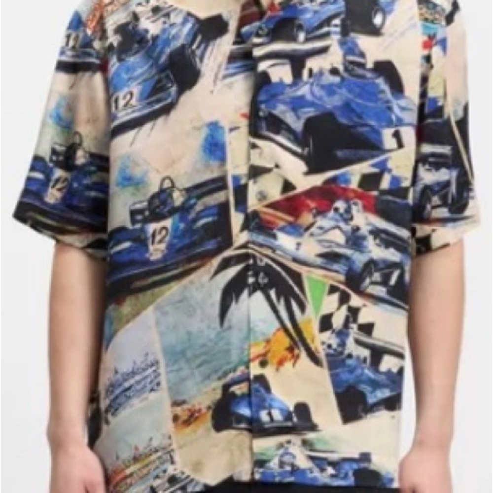 Hugo Boss Espino Race Car Print Camp Graphic Shirt Collar Button Down Oversized - Picture 6 of 10